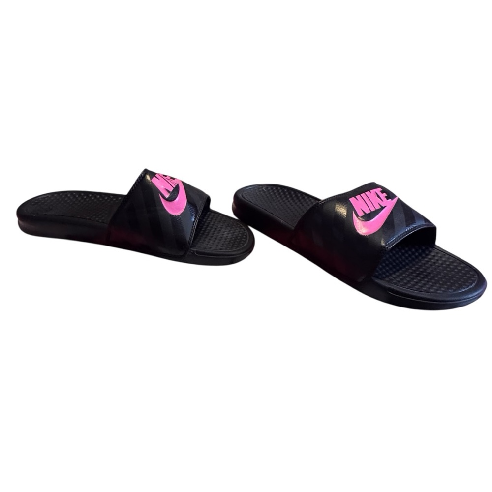 Nike NWOT Black Slides with Pink Logo Size 11 - Picture 5 of 7